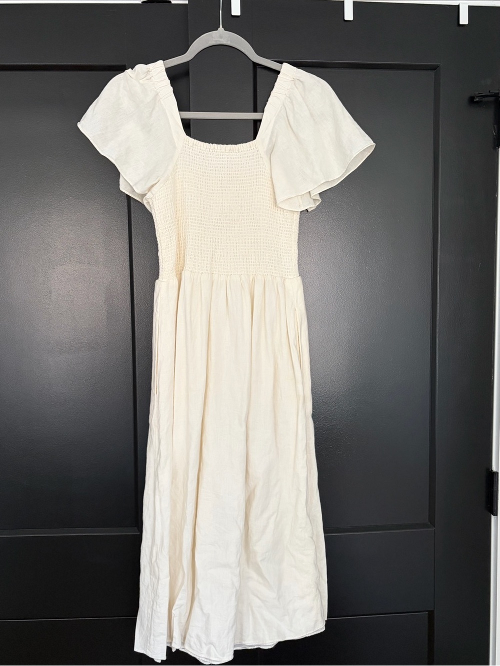 Madewell Cream Smocked Bodice Midi Dress with Flutter Sleeves - Picture 3 of 4